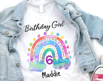 6th Birthday Shirt, Rainbow Bday Girl, Custom 6th Birthday, Six Year Old Girl Shirts, 6 Year Old Birthday, 6th Birthday Party
