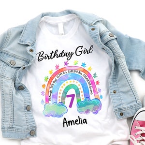 7th Birthday Shirt, Rainbow Bday Girl, Custom 7th Birthday, Six Year Old Girl Shirts, 7 Year Old Birthday, 7th Birthday Party