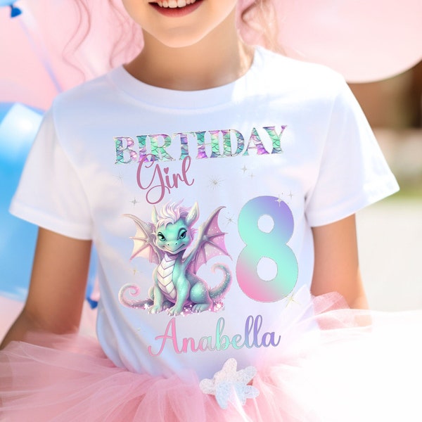 Dragon Birthday Shirt, Fairy Tale Birthday, Dragon Girl Party, Pink Dragon Outfit, Magical Birthday, Custom Dragon Shirts