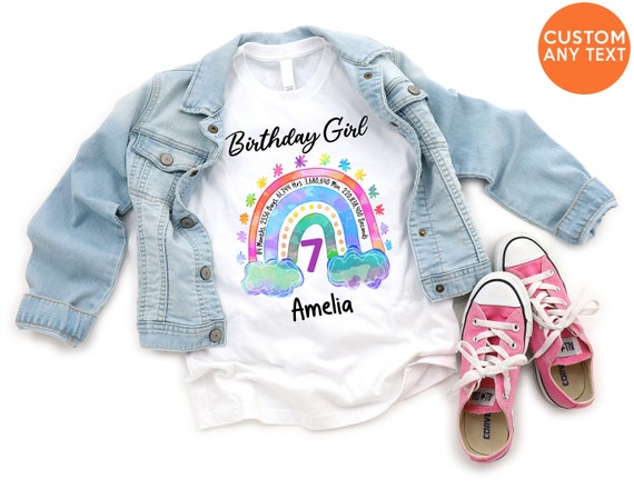 7th Birthday Shirt, Rainbow Bday Girl, Custom 7th Birthday, Six Year Old Girl Shirts, 7 Year Old Birthday, 7th Birthday Party