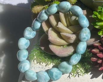 AAAAA+ Natural Blue Larimar 12mm heart bead bracelet, LAR035