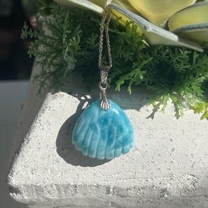 AAAA+ Natural Blue Larimar shell pendant,  Sterling Silver pendant, LAR023