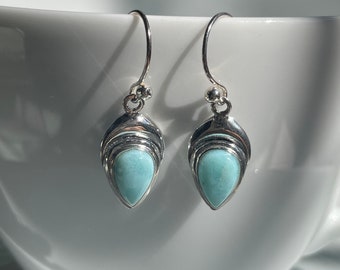 Natural Larimar and sterling silver drop earrings, SSE024