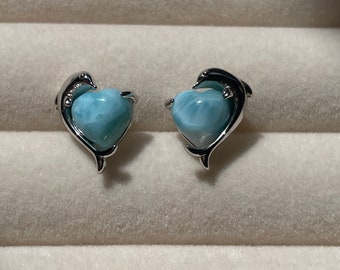 Natürliche Larimar & Sterling Silber Delfin Ohrstecker, LAR048 #2