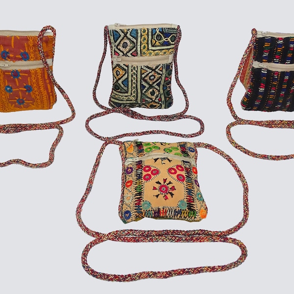 Vintage Embroidered Cotton Crossbody Bag, Handmade Floral Pouch