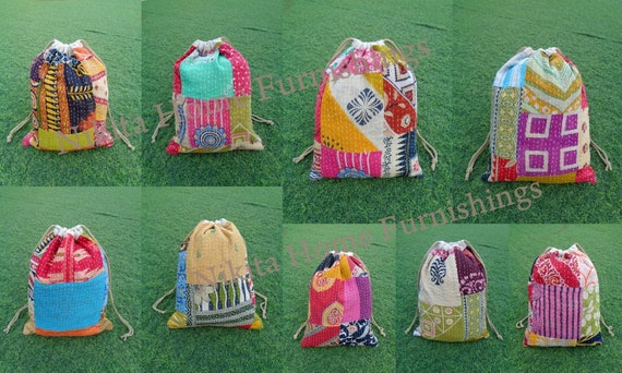 20pc Vintage Kantha Pouch Lot: Handmade Indian Cotton  display picture 1