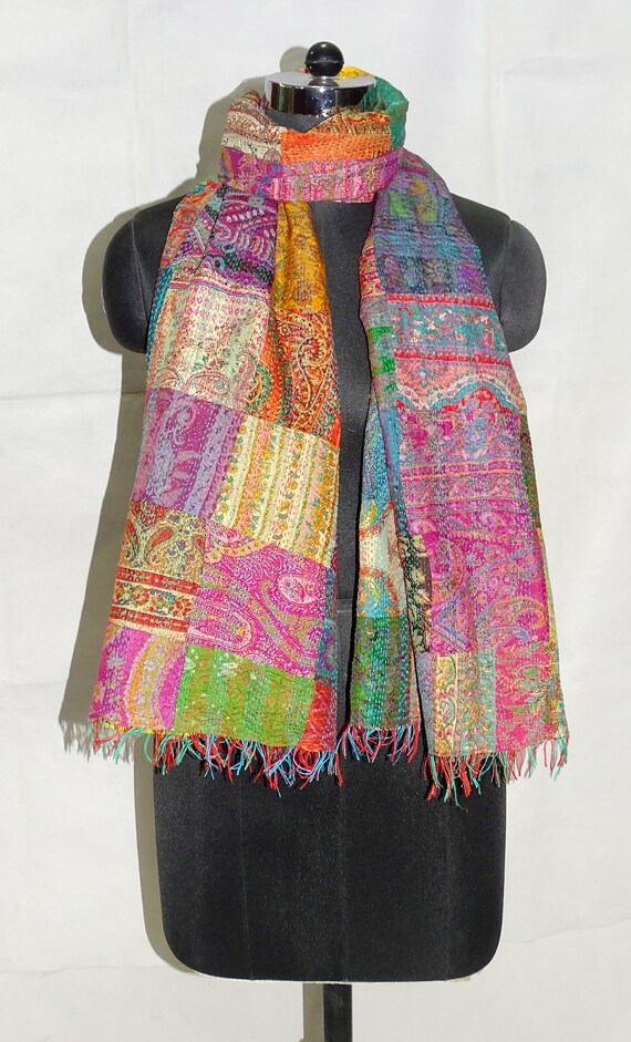 100Pc Vintage Kantha Silk Scarf Handmade Patchwor… - image 6