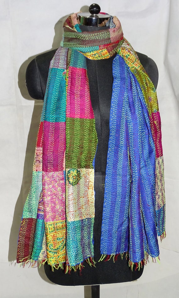 100Pc Vintage Kantha Silk Scarf Handmade Patchwor… - image 3