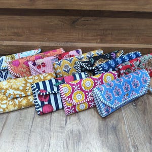 25Pc Quilted Clutch Bag, Handmade Cotton Cosmetic Bag, Women Handbag, Floral Carry Bag, Quilted Pouch Purese Assorted Design Block Print Bag