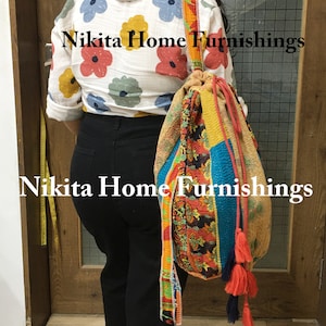 20Pc Vintage Kantha Bag Handmade Bag Kantha Backpack Patchwork Drawsting Bag Luggage Travel Bag Indian Kantha Shopping Handbag Shoulder Bag