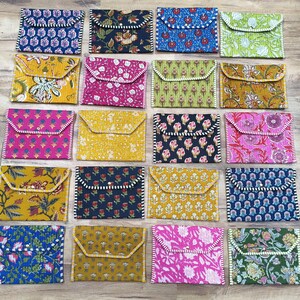 25Pc Quilted Handbag, Handmade Cotton Clutch Bag, Snap Button, Women Floral Bag, Block Printed Pouch, Purse Bag, Assorted Design Pouch Purse