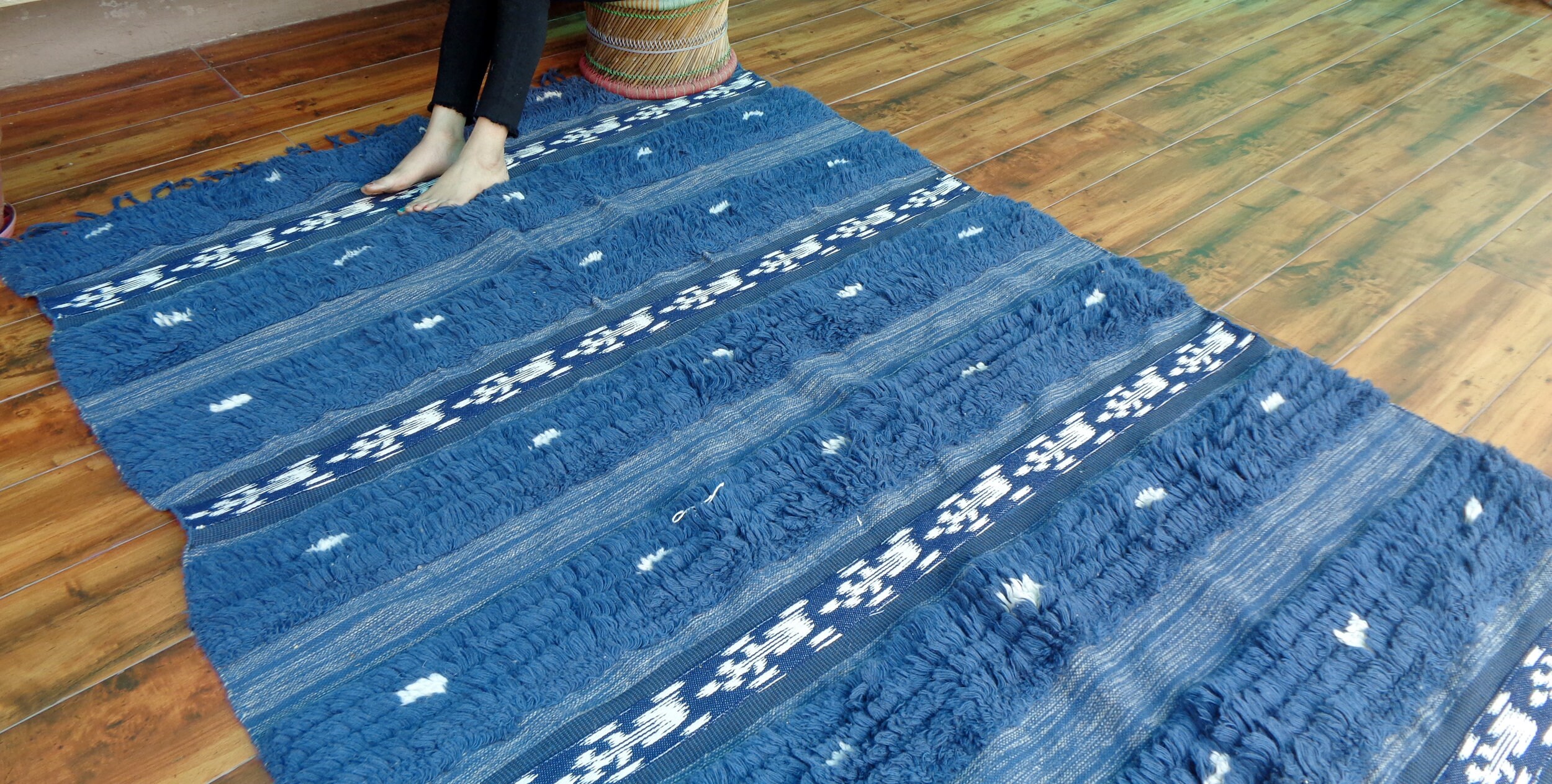 5x8.ft Wool Rug Handmade Rug Blue Shaggy Rug Home Decor Carpet Etsy