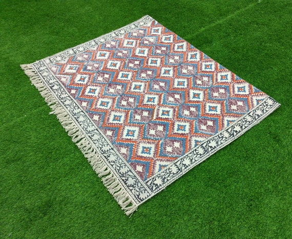 Indigo Blue Rug Handmade Cotton Floor Rug Carpet Runner Home Decorative Area Rug
