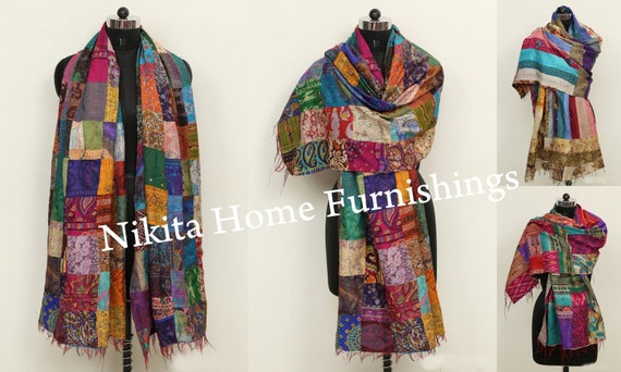 100Pc Vintage Kantha Silk Scarf Handmade Patchwor… - image 1