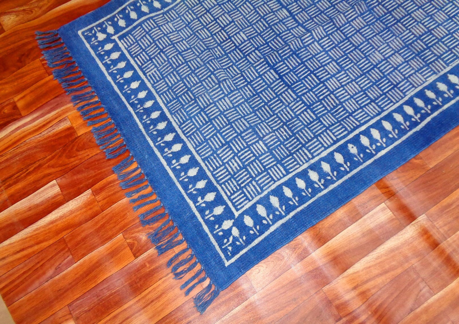 5x7 Ft Indigo Blue Handmade Cotton Rug Area Rug Floor Rug Etsy