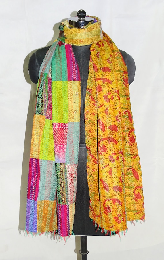 100Pc Vintage Kantha Silk Scarf Handmade Patchwor… - image 5