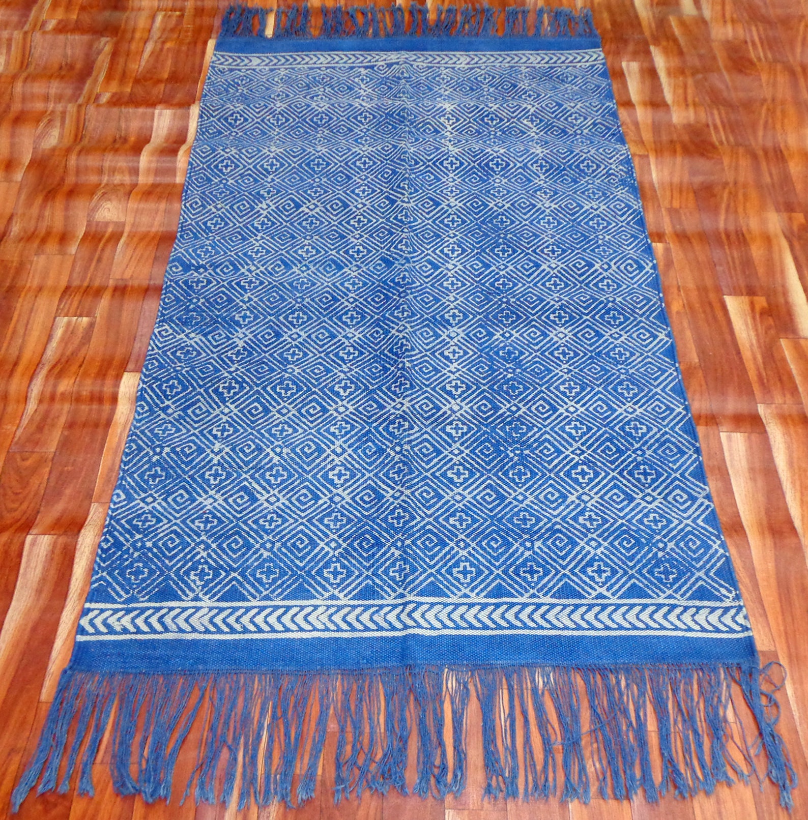 3x5.ft Indigo Rug Blue Rug Runner Handmade Cotton Rug Bohemian Etsy