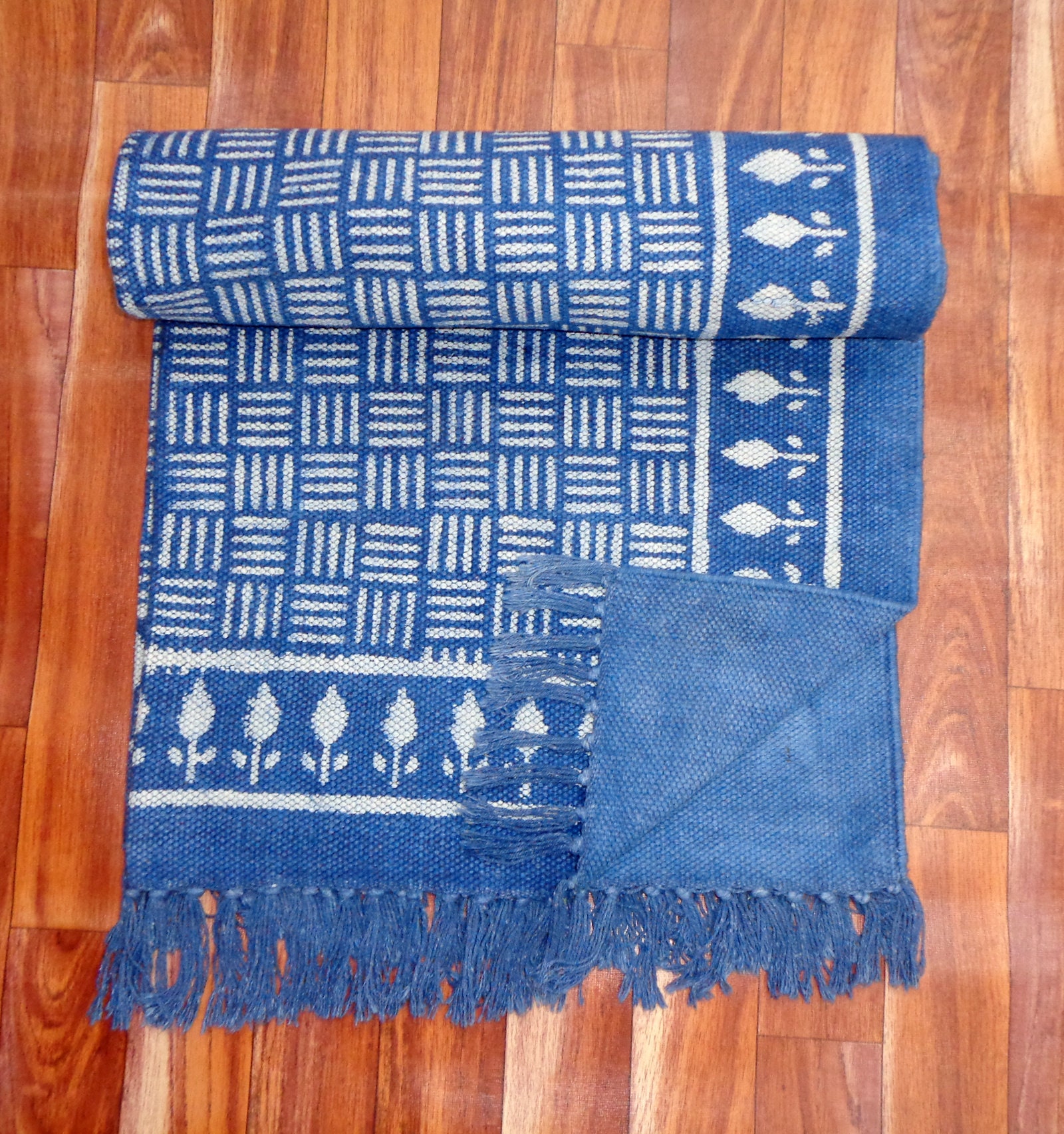 5x7.Ft Rug Indigo Rug Indian Rug Dari Rug Cotton Rug Handmade | Etsy