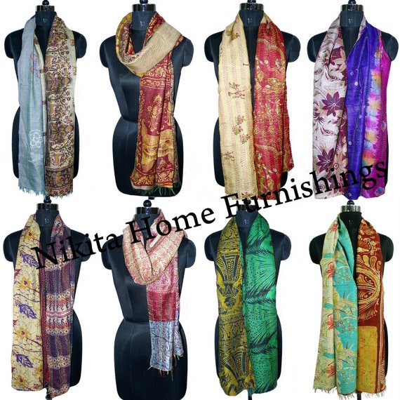 100Pc Vintage Kantha Silk Scarf Handmade Silk Reve