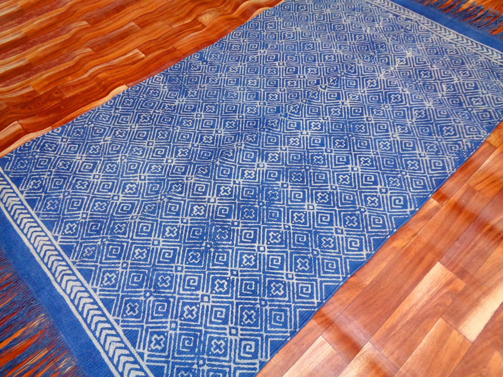 3x5.ft Indigo Rug Blue Rug Runner Handmade Cotton Rug Bohemian Etsy