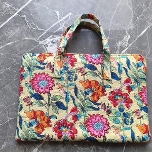 25Pc Quilted Laptop Bag, Indian Cotton Laptop Cases, Handmade Cotton Handbag Travel Bag, Zip Closure, Floral Bag Assorted Design