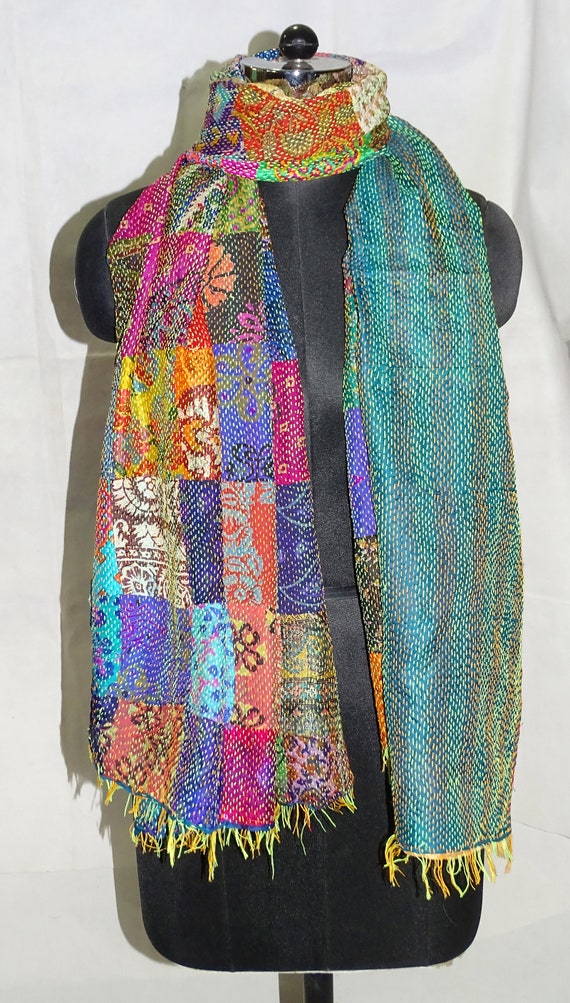 100Pc Vintage Kantha Silk Scarf Handmade Patchwor… - image 2