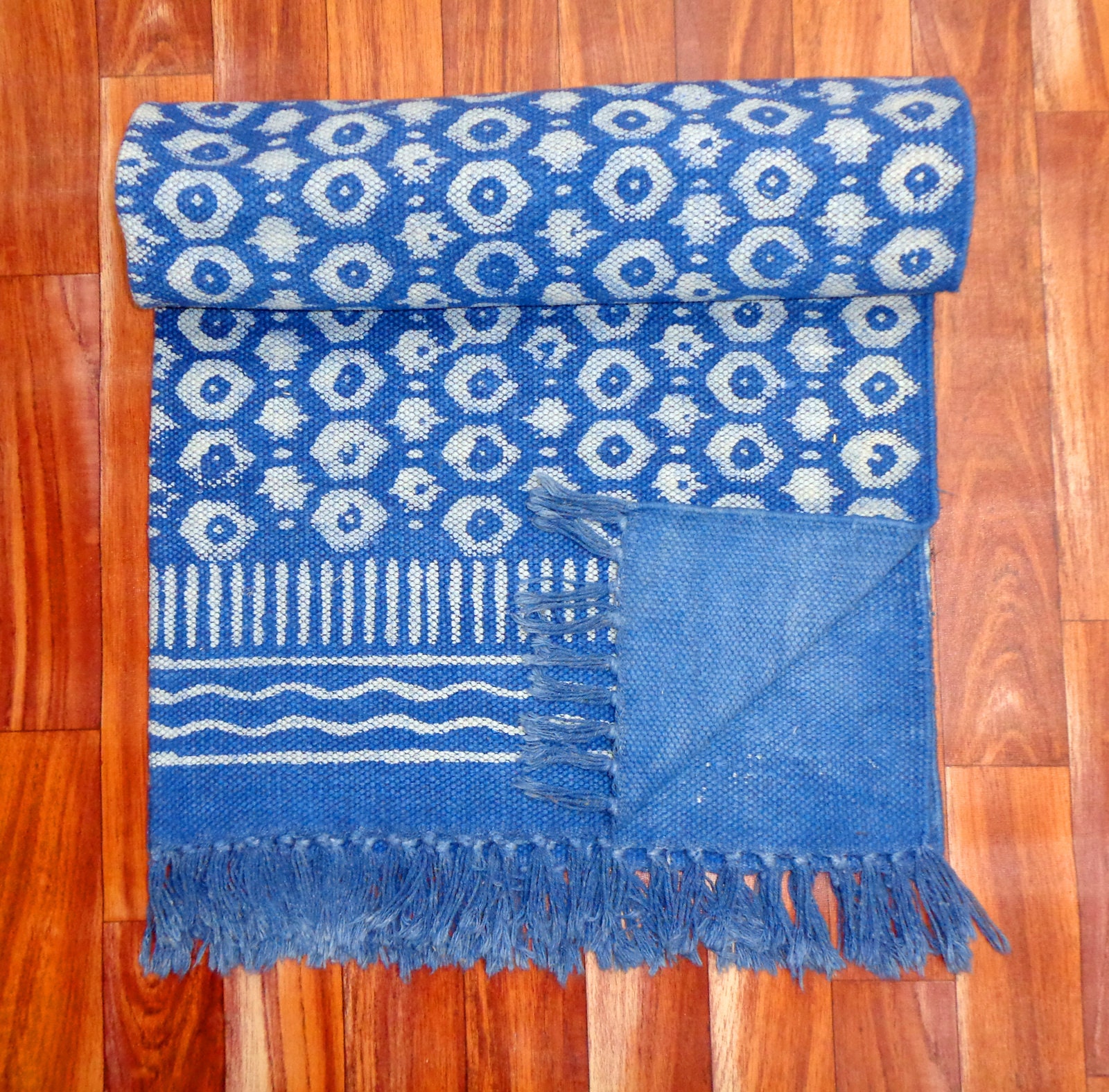 3x5.ft Indigo Rug Blue Rug Runner Handmade Cotton Dari Rug | Etsy