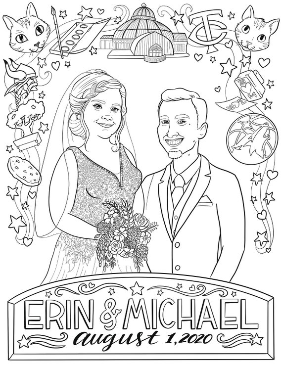 Custom wedding coloring page digital download | Etsy
