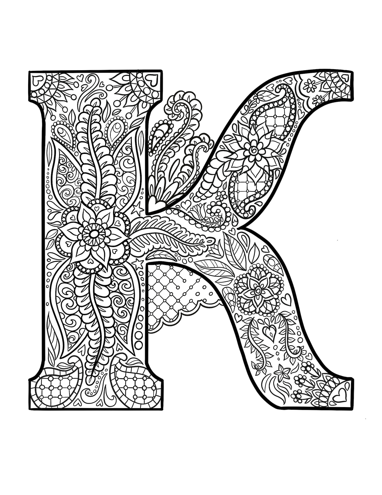 Fancy Ornate Boho Letter K Digital Download Color Page - Etsy