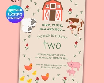 Farm Animals Birthday Invitation Template, Barnyard 2nd Birthday (Digital Download)