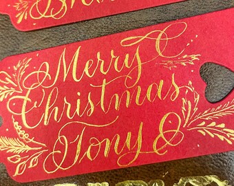 Personalised Gift Tags, Calligraphy Red Custom Tags, Personalised Wedding Name Tags, Hand Lettered Custom Quote Tags, Custom Gift Tags