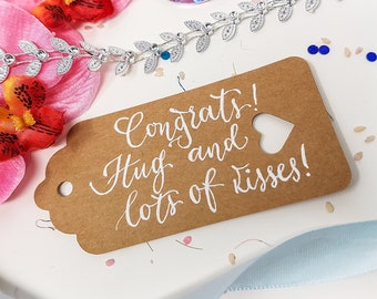 Personalised Brown Calligraphy Gift Tags, Hand Lettered Quote Tags, Elegant Personalised Name Tags, Custom Wedding Lettered Tags