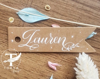 Personalised Wedding Favour Flag Tags Calligraphy Brown Gift Tags Name Place Card Custom Name Tags Wedding Gift Favours Hand Lettered Labels