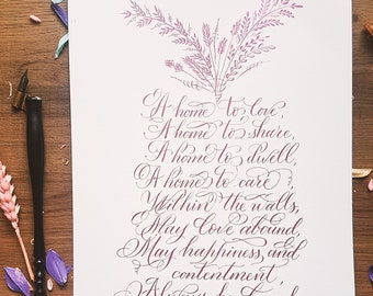 Custom Calligraphy Quote, New Home Card, Bespoke Lettering, Handwritten Calligraphy Poem, Wedding Vows, Lyrics, Calligraphy Artwork