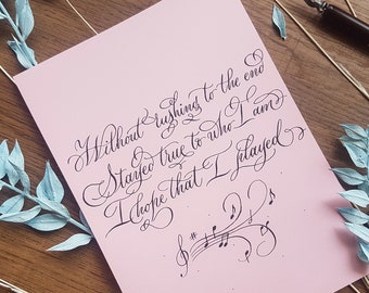 A5 Custom Calligraphy Card, Personalised Wedding Gift Card, Custom Calligraphy Wall Art, Hand Written Quote or Poem