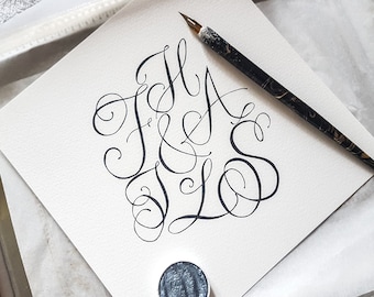 Custom Calligraphy Initials Wall Art, Personalised Family or Couples Gift Card, Hand Lettered Initials Artwork, Custom Initials Names