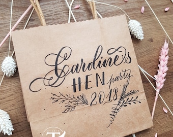 Custom Hen Party Bags, Hen Party Goody Bags, Calligraphy Gift Party Bags, Personalised Paper Party Gift Bags, Hen Party Favours Accessories