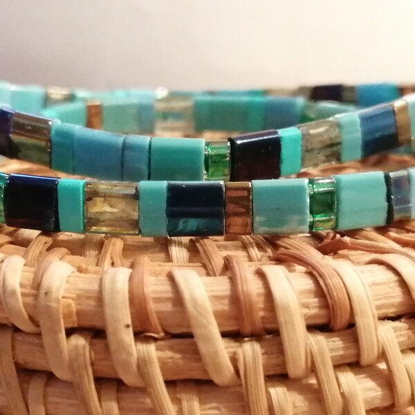 Bracelet Miyuki Tila Perles En Verre Transparent Plaqué Or - Style Bohème, élastique, Neuf