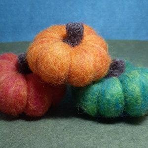 Trio of small needle felted pumpkins