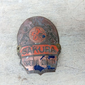 ヴィンテージ自転車用オリジナル中古SAKURA真鍮エンブレムヘッドバッジ