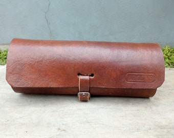 Oval Tool Bag Saddle Dark Brown Handmade For Vintage Bicycle Eye Glass Bag Etc