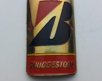 Bridgestone cykelhuvudmärkesemblem: Etsad mässing, guldfärgad, vintagerestaurering (reproduktion)