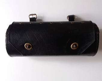 Leather bicycle bag frame bag handle bar bag bicycle tool bag black color