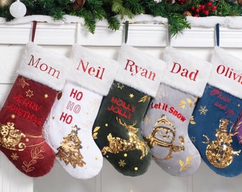 Personalized Christmas Stockings Luxury Sequins Embroidered Stockings for Gifts Colorful Vintage Velvet Family Stockings for Home Decoration