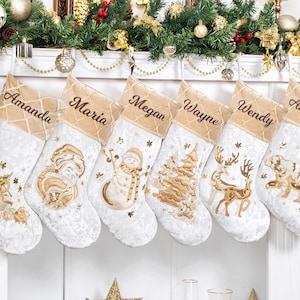 Personalized Christmas Stocking Velvet Sequin Stockings for Family Holiday Stockings with Satin Embroidered Name Stocking for Christmas Gift