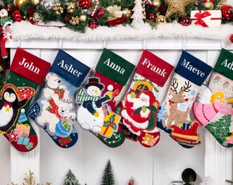 Personalized Christmas Stockings Luxury Velvet Stockings with Name Embroidered 3D Applique for Holiday Stockings for Family Christmas Decor