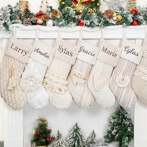 Minimalist Christmas Stockings Personalized Stockings with Tassel Embroidered Stocking for Holiday Custom Family Stocking for Christmas Gift