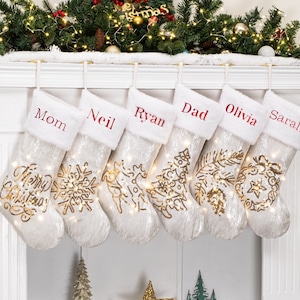 Christmas Stockings Personalized Light Up Gold Sequin Stockings for Family Decoration Holiday Stockings with Name Embroidered Stockings Gift