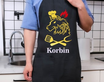 Personalized Apron for Men Custom Embroidered Apron with Pockets Kitchen Grill Man's Apron Cooking/Baking Chef Gift for Him