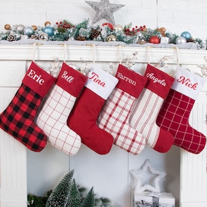 Christmas Stockings Personalized Buffalo Plaid Stocking for Holiday Decoration Farmhouse Stocking with Name Embroidered Stocking for Family
